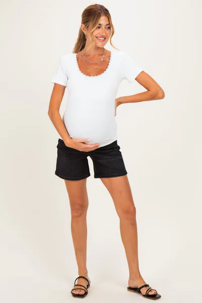 PinkBlush Black Maternity Midi Denim Shorts