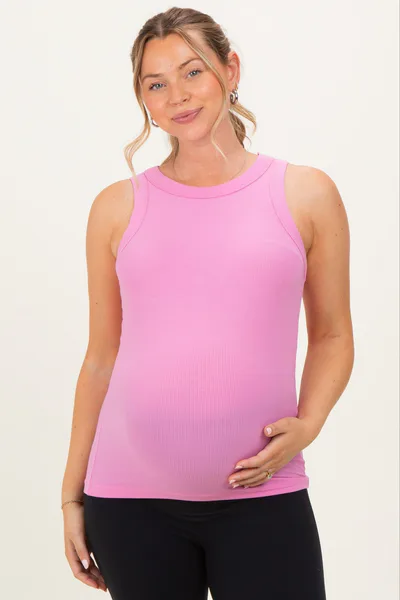 PinkBlush Pink Ribbed High Neck Maternity Tank Top