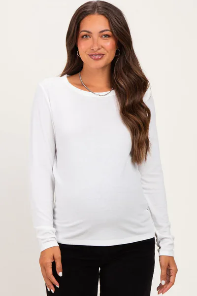 PinkBlush Ivory Fitted Ribbed Maternity Long Sleeve