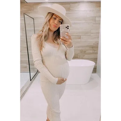 Target Pinkblush Taupe V-Neck Long Sleeve Fitted Maternity Maxi Dress Large