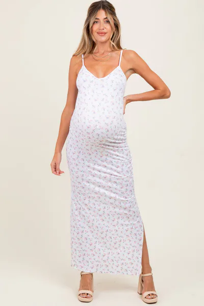 PinkBlush Ivory Spring Floral Print Sleeveless Maternity Dress