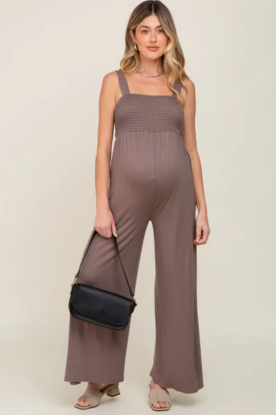 PinkBlush Brown Sleeveless Wide Leg Maternity Jumpsuit