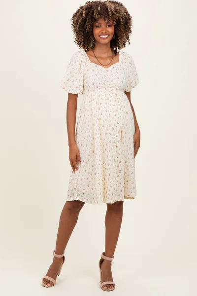 PinkBlush Ivory Floral Sweetheart Neckline Maternity Dress