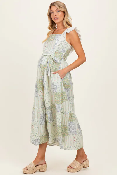 PinkBlush Multicolor Patchwork Print Maternity Apron Dress