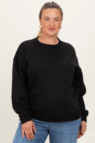 PinkBlush Black Basic Fleece Crewneck Maternity Sweatshirt