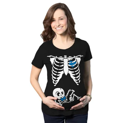 Target Maternity Baby Boy Skeleton Cute Halloween Pregnancy Bump T Shirt - Crazy Dog Maternity T Shirt For Halloween Season Black L