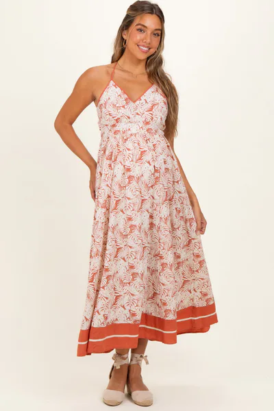PinkBlush Terracotta Printed Cutout Tie Back Maternity Maxi Dress