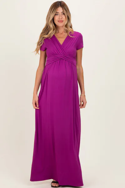 PinkBlush PinkBlush Magenta Draped Maternity/Nursing Maxi Dress