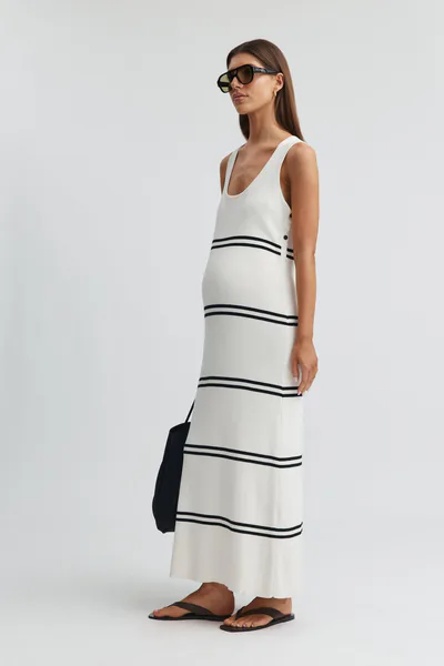 Legoe Heritage Resort Dress (Off White with Black Stripe)
