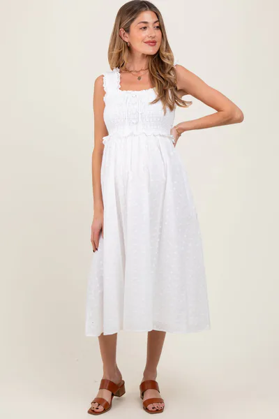 PinkBlush White Eyelet Sleeveless Maternity Midi Dress