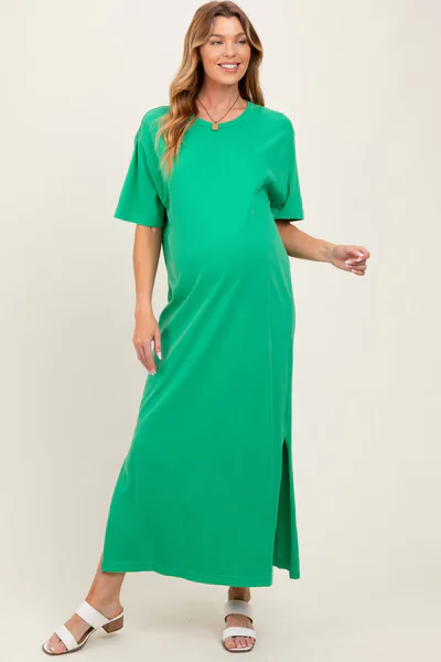 PinkBlush Green Short Sleeve Knit T-Shirt Maternity Maxi Dress