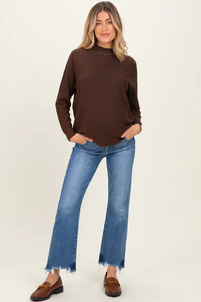 PinkBlush Blue Fray Hem Cropped Flare Maternity Jeans