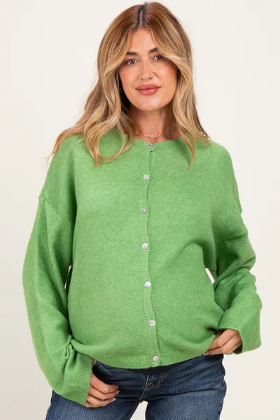 PinkBlush Light Green Long Sleeve Crew Neck Maternity Cardigan