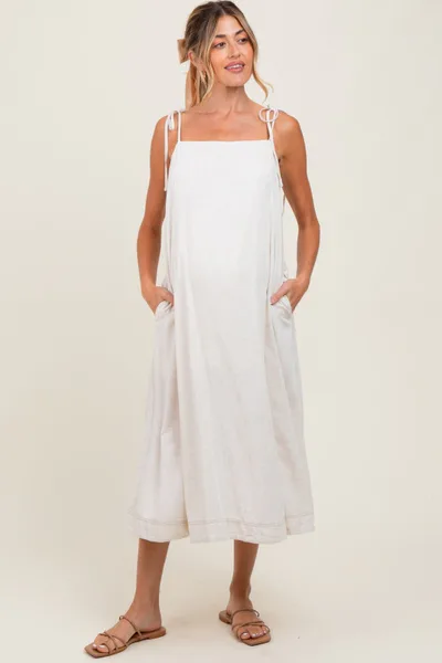 PinkBlush Ivory Shoulder Tie Maternity Midi Dress