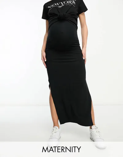 ASOS Mamalicious Maternity jersey maxi skirt in black