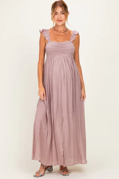 PinkBlush Mauve Cinched Smocked Bust Sleeveless Maternity Maxi Dress