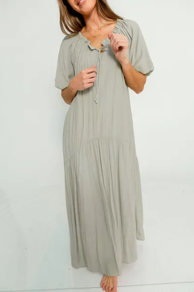 Worth Collective Christina Puffed Sleeve Maxi Dress in Dusty Sage - Bump Friendly