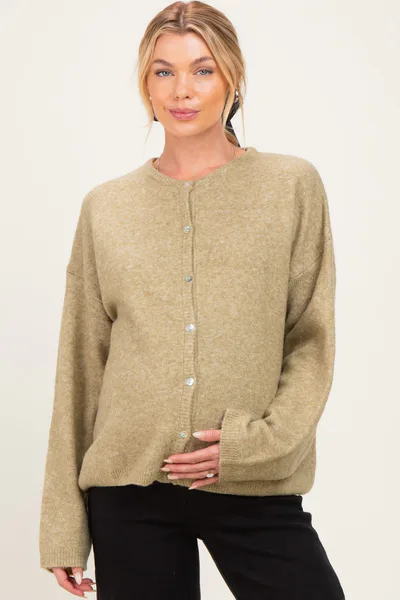 PinkBlush Olive Long Sleeve Crew Neck Maternity Cardigan