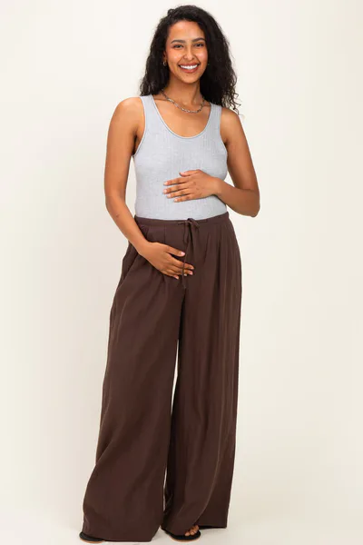 PinkBlush Espresso Drawstring Wide Leg Maternity Pants