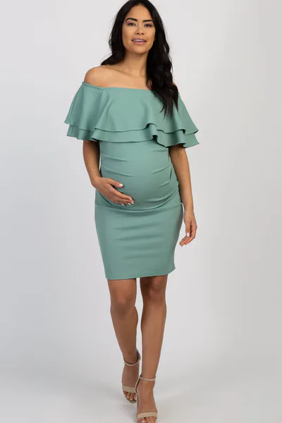 PinkBlush Sage Off Shoulder Fitted Maternity Dress