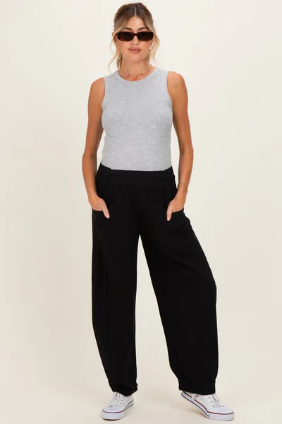 PinkBlush Black Linen Blend Barrel Leg Maternity Pants