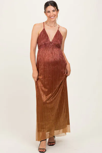PinkBlush Rust Shimmer Open Tie Back Maternity Maxi Dress