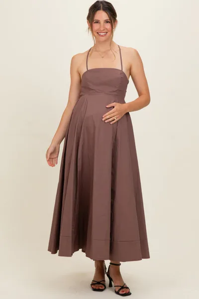 PinkBlush Brown Midi Maternity Dress