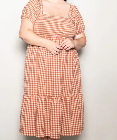 Bump City The Plus Gingham Puff Sleeve Midi Dress (Cherry)