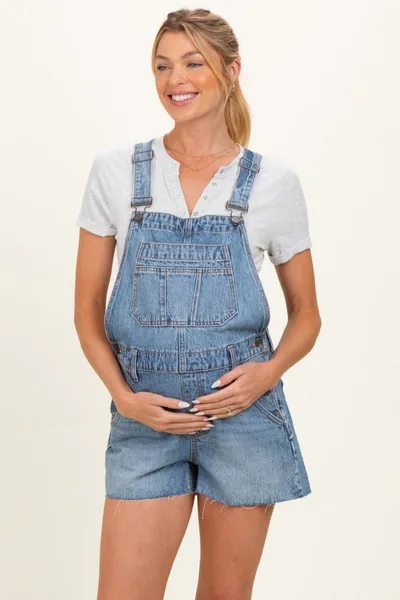PinkBlush Blue Maternity Denim Shortall