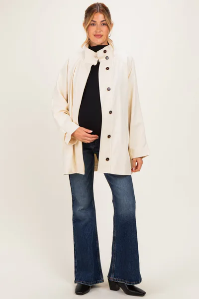 PinkBlush Cream Oversized High Neck Maternity Jacket