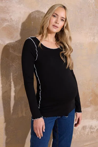 Yours Clothing LTS Tall Maternity Black Contrast Stitch Ribbed Top