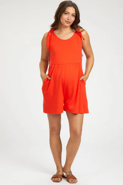 PinkBlush Coral Knot Strap Maternity Romper