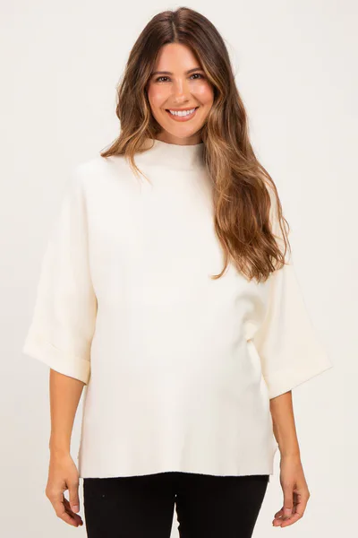 PinkBlush Cream Mock Neck Dolman Short Sleeve Maternity Top