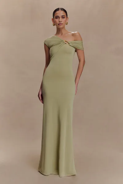 MESHKI Ashford Asymmetrical Slinky Maxi Dress
