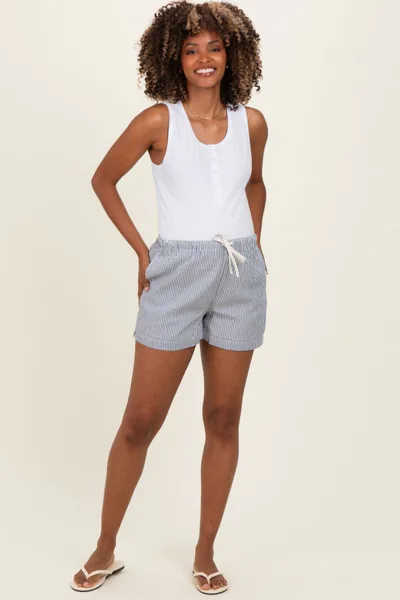 PinkBlush Navy Striped Drawstring Maternity Shorts