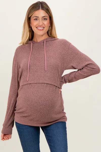 PinkBlush Mauve Double Layer Long Sleeve Maternity Nursing Hoodie