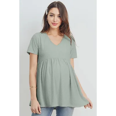 Target Hello Miz Maternity Short Sleeve Swiss Dot V-Neck Empire Waist Blouse - Dusty Sage - Large