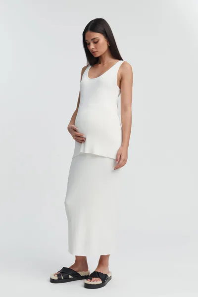 Legoe Heritage Parisian Rib Maxi Skirt (Ivory) - FINAL SALE
