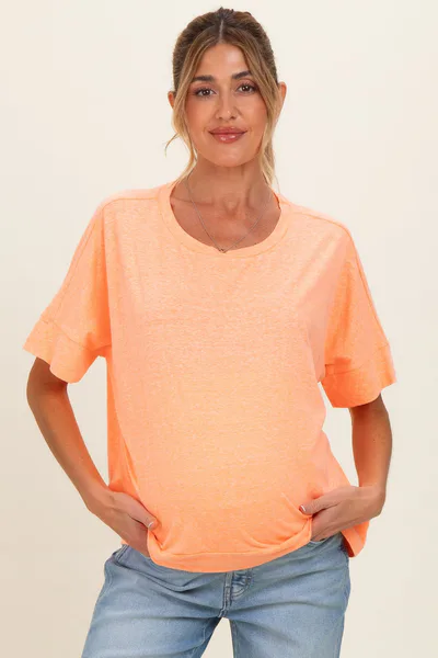 PinkBlush Neon Coral Oversized Maternity Short Sleeve Top