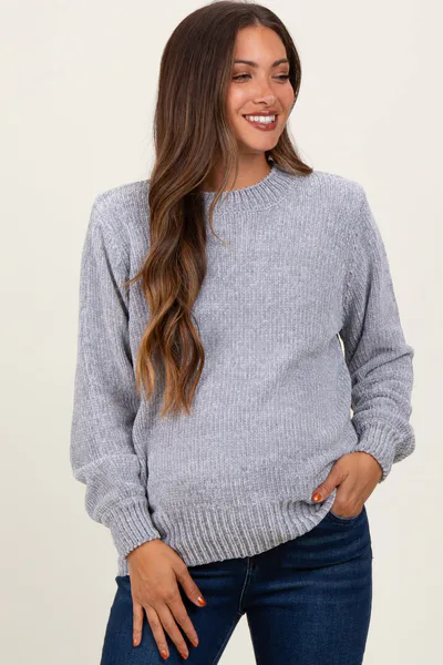 PinkBlush Heather Grey Chenille Knit Maternity Sweater