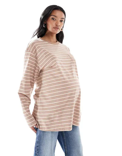 ASOS oversized long sleeve skater tee in neutral stripe
