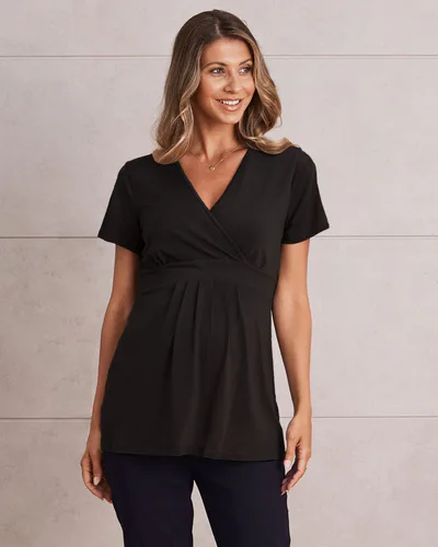 Angel Maternity Bree Crossover Black Maternity Work Top