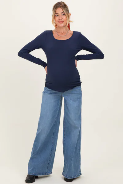 PinkBlush Blue Palazzo Wide Leg Maternity Jeans