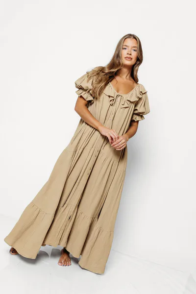 Worth Collective Sunday 100% Cotton Maxi Dress in Taupe - Bump Friendly *10/6 PRE-ORDER*