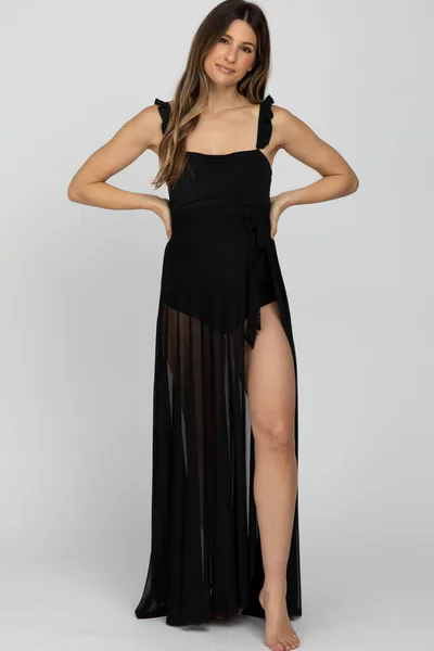 PinkBlush Black Mesh Maternity Wrap Cover Up