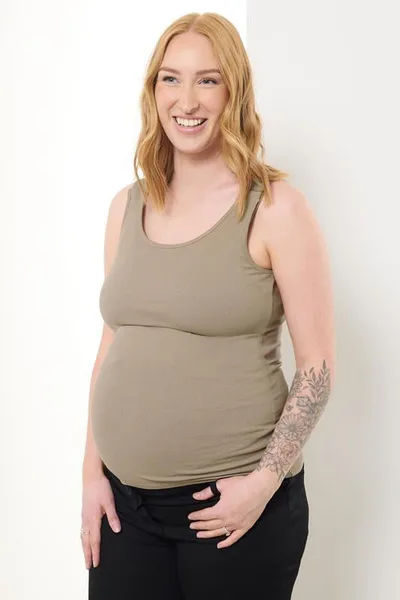 Yours Clothing LTS Tall Maternity Beige Brown Popper Fastening Nursing Vest