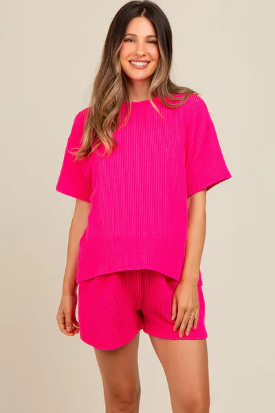 PinkBlush Fuchsia Ribbed Maternity Shorts Set