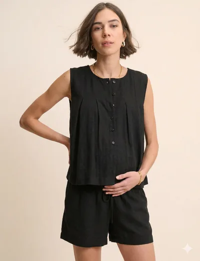 For The Creators Tate Pintuck Shell Black Top