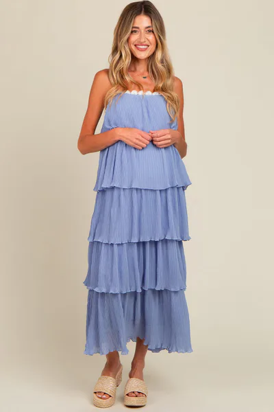 PinkBlush Periwinkle Ruffle Tiered Maternity Maxi Dress