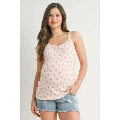 Target Hello Miz Women's Floral Ribbed Maternity Cami Top - Blush - X Large